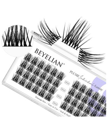 Beyelian single eyelashes C curl cluster eyelashes cluster lashes 48 PCs 0.07mm 12mm diy eyelash extensions individual lashes at home super thin black band (luxury) 48 pieces (1 Pack) C-black-12mm luxury