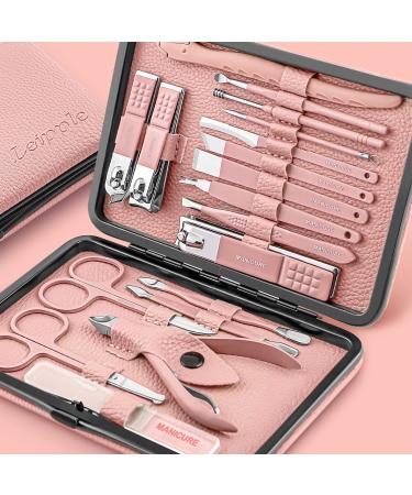 Manicure Set Professional Pedicure Kit Nail Clippers Kit - 18 pcs Nail Care Tools - Grooming Kit with Luxurious Upgraded Travel Case(Pink)