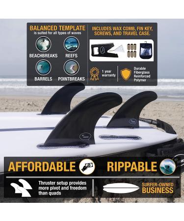 Ho Stevie! Fiberglass Reinforced Polymer Surfboard Fins - Thruster (3 Fins) - Twin Tab | Single Tab | Includes Fin Bag, Screws, Wax Comb, and Fin Key - Black - Buy Online on GoSupps.com