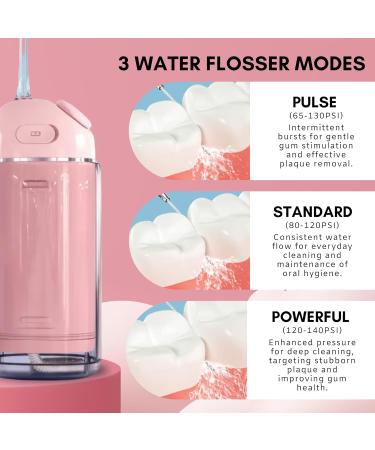 Electric Cordless Water Flosser - Portable IPX7 Waterproof Oral Irrigator with 3 Modes 180ML Water Tank 360 Rotation & 5 Nozzle Tips for Teeth Gums & Travel - Pink - Buy Online on GoSupps.com