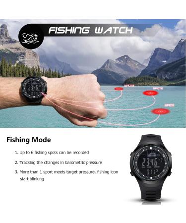 AMYSPORTS Men Outdoor Fishing Watches Waterproof Hiking Digital Watch Sport Altimeter Black Barometer Watch Outdoors Fishing Rugged Strap - Buy Online on GoSupps.com