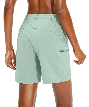 Viodia Women's Quick Dry Hiking Cargo Shorts - Lightweight & Stretchy with Zipper Pockets | Large Greyish Green - Buy Online on GoSupps.com