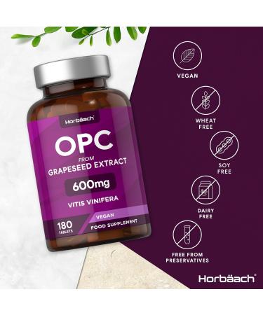OPC Grape Seed Extract 600mg - 180 Vegan Tablets | 95% Pure OPC Supplement by Horbaach | International Shipping Available - Buy Online on GoSupps.com