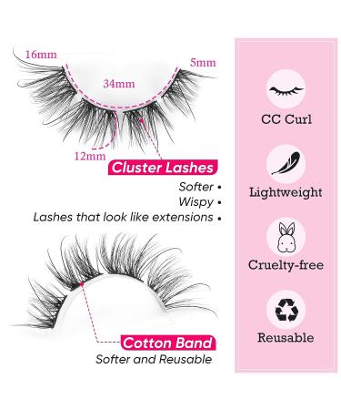 DIY Cluster Wispy D-Curl Faux Mink Lash Extensions - Natural Look | 16mm 3D Fake Eyelashes - Buy Online on GoSupps.com