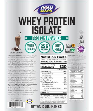 NOW Foods Sports Nutrition Whey Protein Isolate 25g BCAAs Creamy Chocolate 10lb - Premium Protein for Muscle Growth - Buy Online on GoSupps.com