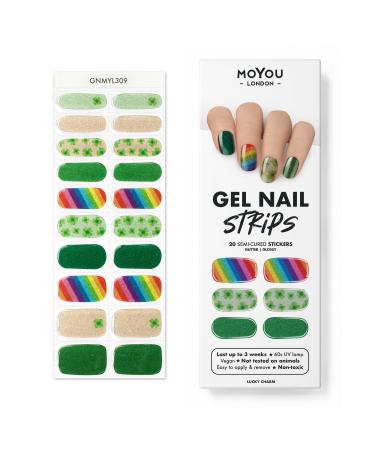 MOYOU LONDON Semi Cured Gel Nail Strips 20 Pc. Gel Wraps for Nails Get 1 Free UV Lamp when you Get 3 or More Easy Apply & Remove for Salon-Quality Manicure -lucky charm