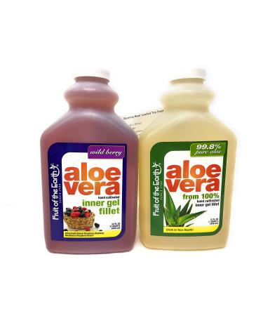Fruit of The Earth Aloe Vera Juice Bundle: (1) 32oz Original Aloe Vera, (1) Wild Berry Aloe Vera and a ThisNThat Recipe Card