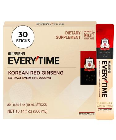 JUNG KWAN JANG Everytime Korean Red Ginseng Extract Stick 2 000mg Signature - Adaptogen Energy Drink Liquid Stick Supplements with Propolis - Energy Boost & Immune Support Caffeine Free (30 Sticks) Signature 0.34 Fl Oz (P