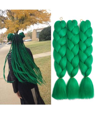 SuCoo Kanekalon Braiding Hair Extensions High Temperature Synthetic Fiber Jumbo Braiding Hair Extensions Crochet Twist Braids With Small Free Gifts 24inch 3pcs/lot(Dark Green)