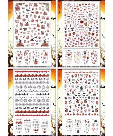 Kalolary Halloween Nail Art Stickers Decals 12 Sheets Self-Adhesive DIY Nail Art Strips Various Patterns Pumpkin Bat Ghost Skull Skeleton Nail Decoration for Girls Women Halloween Party - Buy Online on GoSupps.com