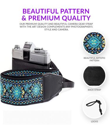 Art Tribute Blue Woven Vintage Camera Strap for DSLR - Floral Embroidered Neck & Shoulder Strap - Perfect Gift for Men & Women Photographers - Buy Online on GoSupps.com