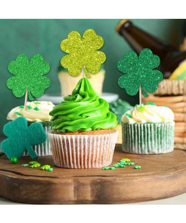 JarThenaAMCS 48Pcs St Patrick's Day Cupcake Topper 3 Glitter Green Color Shamrock Cupcake Picks Lucky Clover Food Picks for Irish Holiday Supplies Cake Decorations - Buy Online on GoSupps.com