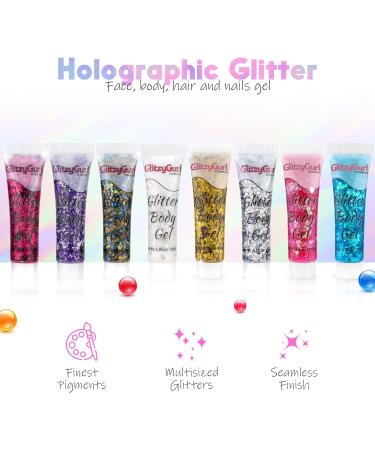 Holographic Glitter Face and Body Gel 8 Pack Cosmetic Glitter Body Glitter Hair Glitter Festival Gel Pack of 8 - Buy Online on GoSupps.com