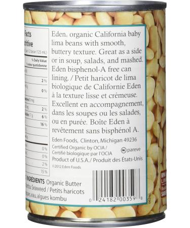 Eden Foods Organic Whole Canned Beans-Butter Beans 398ml 12-Count - Buy Online on GoSupps.com