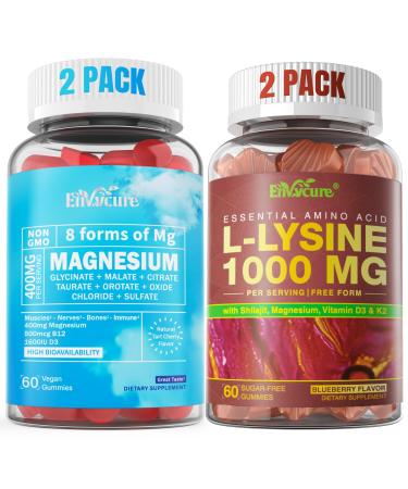 2Pack Magnesium Gummies 400mg + 2Pack Sugar Free L-Lysine Gummies 1000mg
