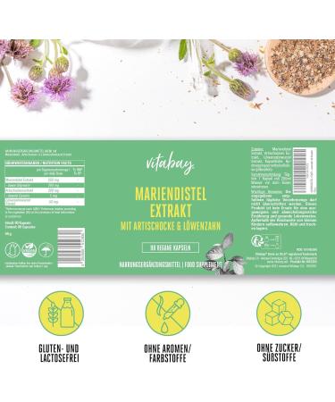 VITABAY Marienstift Artichoke Dandelion Complex - High Dose 250mg Vegan Capsules | 90 Capsules of Milk Thistle & Artichoke Extract - Buy Online on GoSupps.com