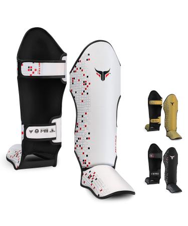 Mytra Fusion Schiensbeinschoner Kickboxen Shin Guards MMA Muay Thai Schiensbeinsch tzer - Shin Instep Protection for Training BJJ Sparring boxing equipment and martial arts M Weiß