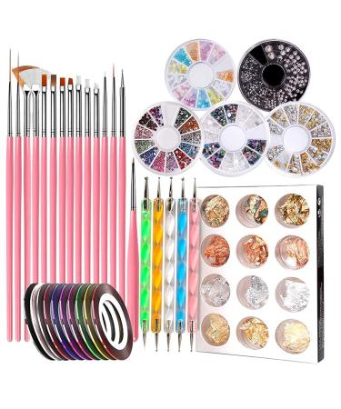 Newthinking Nail Design Kit, 47 PCS Nail Art Kit with Gel Nail Art Brushes Set, Nail Art Tools Set, Nail Art Supplies and Accessories Kit for Nail Art Designs at Home (Pink)