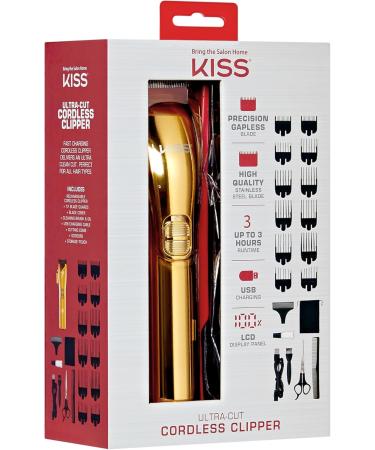 KISS Ultra-Cut Precision Carbon Steel Blade Cordless USB Hair Clipper High Torque Motor Lithium Ion Battery 110v-240v LCD Battery Display 3 Hours Runtime 20 Pieces - Buy Online on GoSupps.com