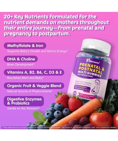 Prenatal Vitamins for Women with Methylfolate, Vegan Omega-3 DHA, Organic Food Blend, Probiotics, Iron, Vitamin D3 B6 B12, Choline, Sugar Free Multivitamin for Women During & Post Pregnancy, 120 Cts 60 Count (Pack of 2) - Buy Online on GoSupps.com