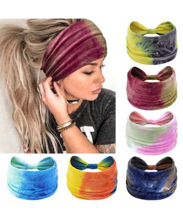 Kavya Headbands for Women's Hair UK Wide Soft Ladies Headband Boho Fashion Bandanas Knot Adult Scarfs Hairbands Elastic Fashion Yoga Hair Bands Hair Accessories (Tie-Dye) Multi-colored-8