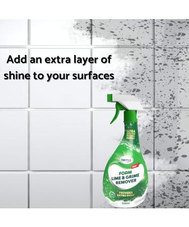 Temis Foam Lime & Grime Remover - CLR Calcium Lime Remover - 135 fl oz (8x16.9 oz) - Powerful Lime Away Foam Cleaner with Reusable Trigger & 4L Refills - International Shipping Available - Buy Online on GoSupps.com