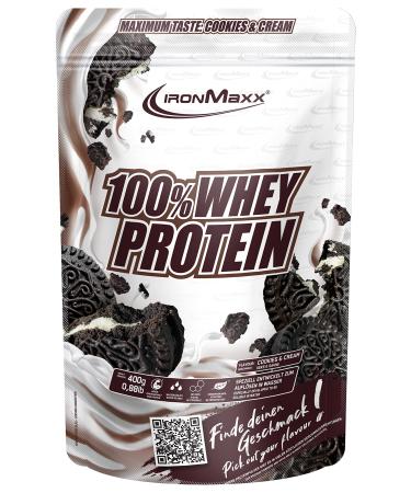IronMaxx 100% Whey Protein Powder - Cookies and Cream 400g Bag | Whey Protein Powder Reduced in Sugar and Water Soluble | Many Different Flavors