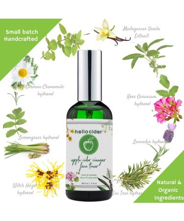 Apple Cider Vinegar Toner - Witch Hazel Tea Tree Rose Geranium Lavender Chamomile. NO Oils. Tone Reduce Blemish Clear Pores & Acne 3oz. USA Made/Hello Cider - Buy Online on GoSupps.com