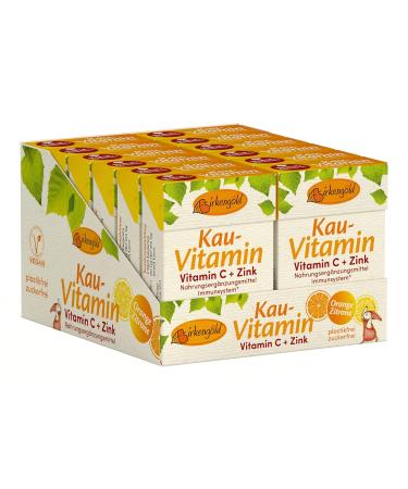 Birch Gold Kau-Vitamin C & Zinc - Plastic-Free Vegan Dental Chewing Gum | Sugar-Free Natural Cauch (Chicle) | 12 Pieces - Eco-Friendly Orange Lemon Flavor - Buy Online on GoSupps.com