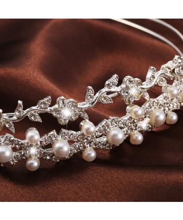 Pangda Rhinestone Bridal Headband - Wedding Flower Girl Tiara with Pearl Diamond Crown - Buy Online on GoSupps.com