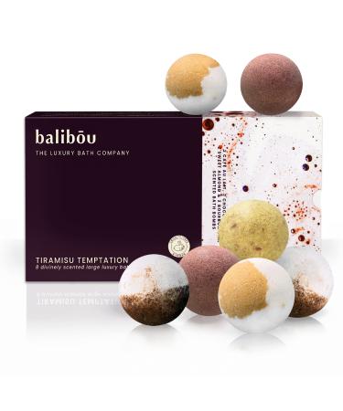Bathing bombs gift set 8 Extra large in coffee and vanilla fragrance vegan bathing balls in designer gift box EU quality gift for women girlfriend handmade bubble bomb tiramisu Tempation