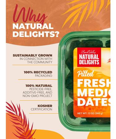 Natural Delights Medjool Dates â Large & Plump  Pitted Dates Medjool  Non-GMO Verified  Pesticide Free  Naturally Sweet Fruit Snack  Perfect for On-the-Go - Medjool Dates Pitted  12 oz Container - Buy Online on GoSupps.com