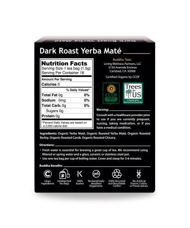 Buddha Teas Organic Dark Roast Yerba Mate - Caffeine-Free, OU Kosher, 18 Bleach-Free Bags - Buy Online on GoSupps.com