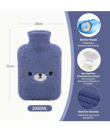 Cozy Large 2L Hot Water Bottle with Soft Animal Cover - Dark Blue Bear for Pain Relief Perfect Gift for Family & Kids - Buy Online on GoSupps.com