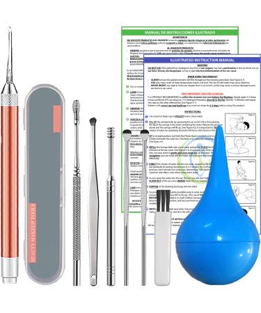 EARPROS Ear Wax Removal Value Kit with 7 Premium Reusable Tools: 1 pc. Ear Bulb Syringe and 6 pc. Ear Pick Curette Set Detailed Instructions in English and Spanish Ear Cleaning Irrigation
