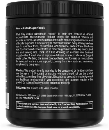 PEScience Greens Powder Superfood with Natural Chlorophyll Reishi & Turkey Tail Mushroom Powders Freeze-Dried Kale Spinach Broccoli Sprouts Berry Flavor 30 Servings - Buy Online on GoSupps.com