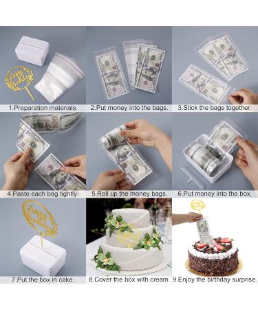 JOELELI 107 Pieces Cake Money Box Kit 6 Pieces Happy Birthday Cake Topper 100 Pieces Clear Bags Connected Pockets Cake Money Pull Out Kit for Birthday Party Gift Cake Decoration(Gold) - Buy Online on GoSupps.com