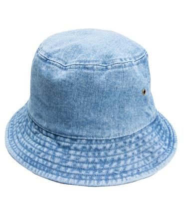 Gelante 100% Cotton Packable Fishing Hunting Summer Travel Bucket Cap Hat Large-X-Large Denim Blue