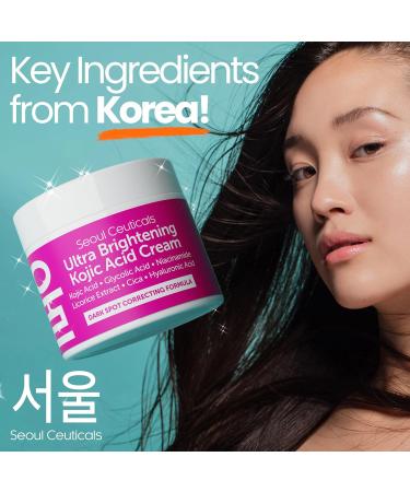 SeoulCeuticals Korean Kojic Acid Cream - Dark Spot Remover with Glycolic Acid Niacinamide & HA | Cruelty-Free K-Beauty Skincare 2oz - Buy Online on GoSupps.com