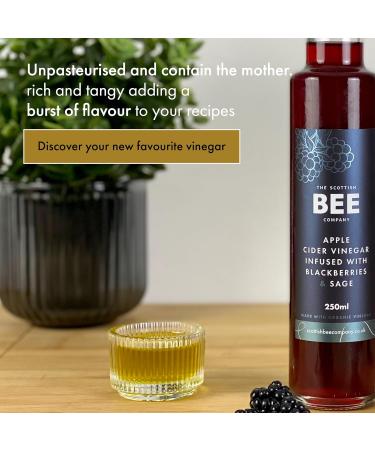 Apple Cider Vinegar from The Scottish Bee Company 250ml Made using Apple Cider Vinegar and Infused with fresh Blackberries and Sage for Salads Marinading or Cooking Blackberry & Sage - Buy Online on GoSupps.com