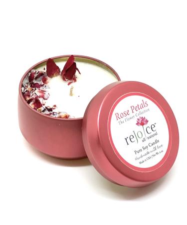 Rejoice Soy Wax Candle| Rose Petal Scented Soy Candles for Aromatherapy, Stress Relief & Gifting| Non-Toxic, Phthalate Free| Ideal for Home, Bedroom & Bathroom Decor | 100% Natural & Vegan| 4 oz Rose Petal 4 Oz