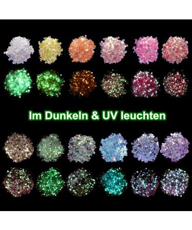 Dealkits 12 Color Fluorescent Chunky Sequin Festival Body Glitter - Glitter Powder Set for Face Nails Eyes & Hair | Perfect for Masquerade Parties & DIY Crafts - Buy Online on GoSupps.com
