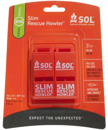 S.O.L. Survive Outdoors Longer Slim Rescue Howler Whistle (2-Count), Orange, Model:AD0010