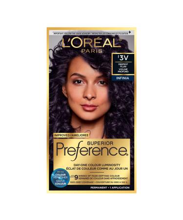 L Or al Paris Superior Preference 9 weeks of Luminous Fade-Defying Permanent Hair Dye 3V Deepest Plum 100% Grey Coverage 1 Hair Dye Kit (Packaging May Vary) Deepest Plum 1 Count ( Pack Of 1 )
