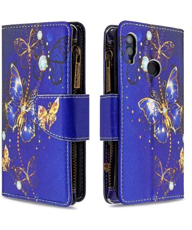 Miago Blue Butterfly Leather Wallet Case for Huawei Y6 2019 - 9 Card Slots Colorful Zip Flip Protective PU Cover - Buy Online on GoSupps.com