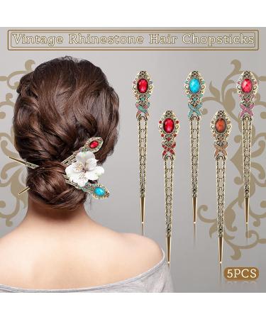 10 Pcs Vintage Rhinestone Hair Sticks French Hair Pins - Stylish Double Prong Hair Accessories for Women and Girls - Buy Online on GoSupps.com