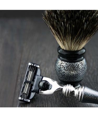 4 Pc Men's Shaving Kit - 3 Edge Razor Black Badger Hair Brush & Stands | Perfect Gift for Men - Buy Online on GoSupps.com