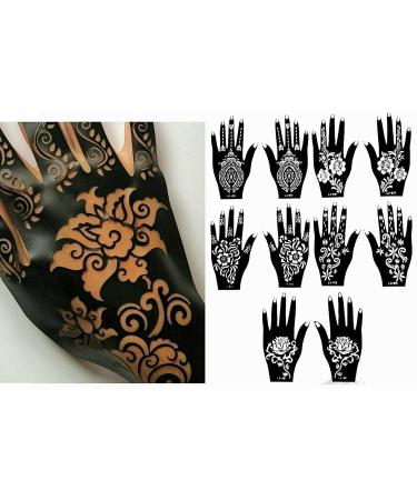 Henna Stencil Tattoo (10 Sheets) Self-Adhesive Beautiful Body Art Designs - Temporary Tattoo Templates