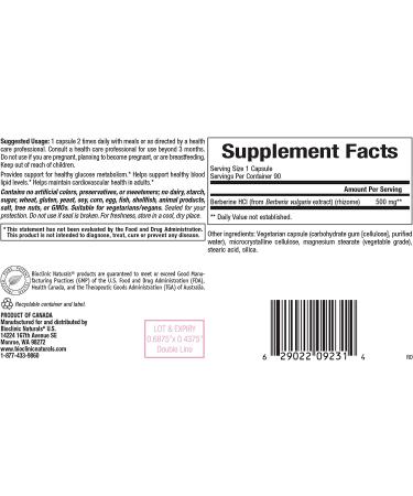 Bioclinic Naturals Berberine HCL 500mg - 90 Capsules | Powerful Antioxidant & Blood Sugar Support - Buy Online on GoSupps.com