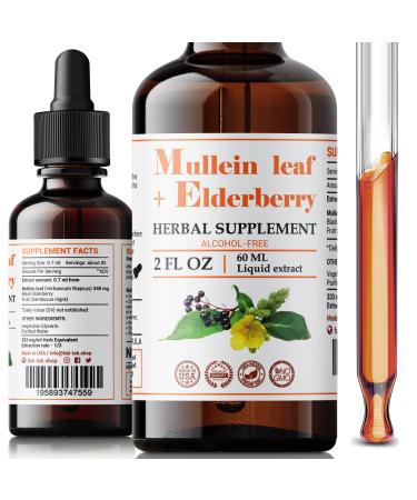 FabLab Mullein Leaf Extract with Elderberry Extract 2 fl oz Supports Healthy Respiratory Function & Immune System Organic Mullein Lung Cleanse Herbal Supplement 2 Fl Oz (Pack of 1)
